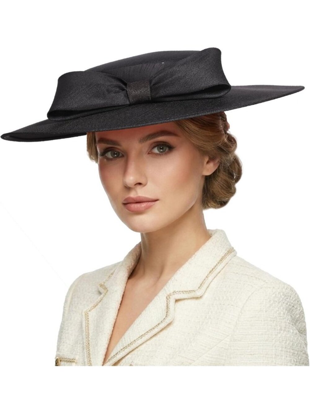 Elegant Wide Brim Fascinator Hat with Bowknot for Tea Party, Derby & Church